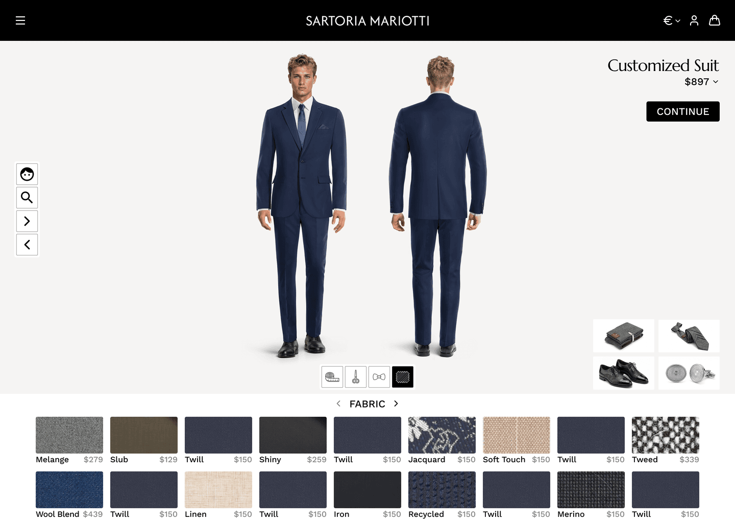 Suits configuration screen
