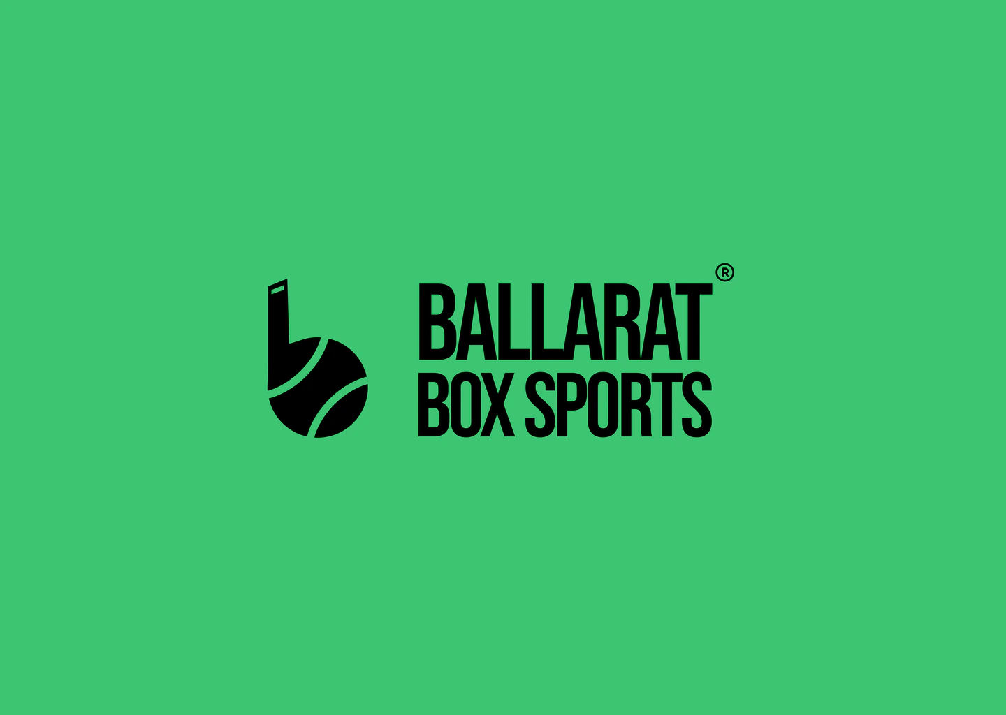 Ballarat Box Sports monogram and wordmark on a vibrant green background