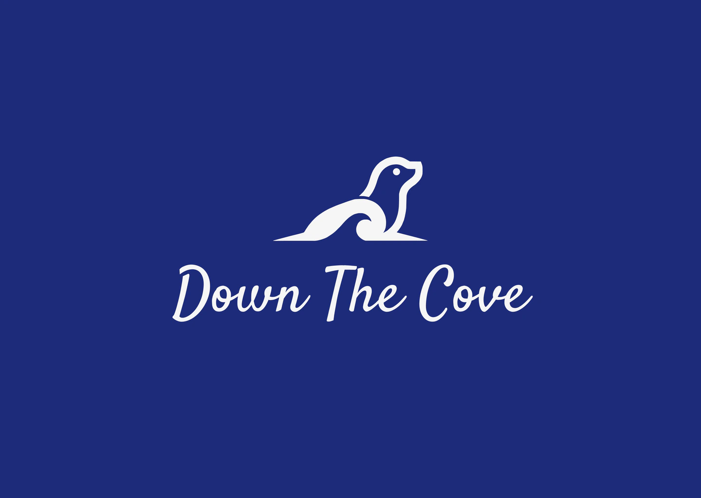 Down The Cove seal logo and script wordmark on a deep blue background