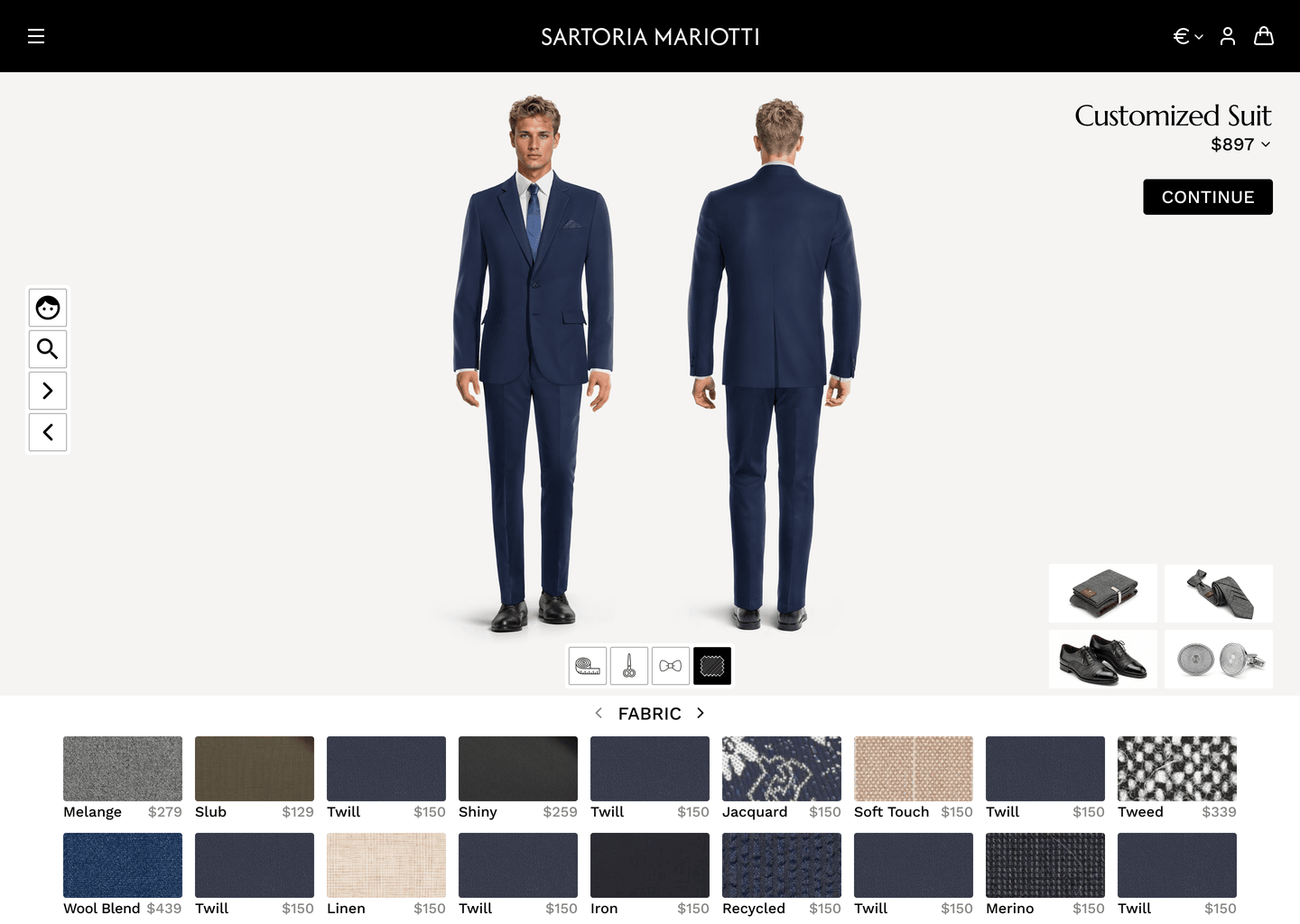 Suits configuration screen